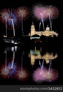 Salamanca Cathedral with Fireworks.