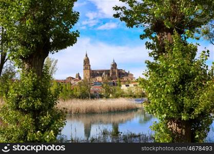 Salamanca skyline with Tormes river in Spain