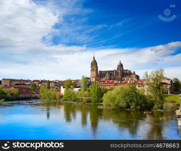 Salamanca skyline with Tormes river in Spain