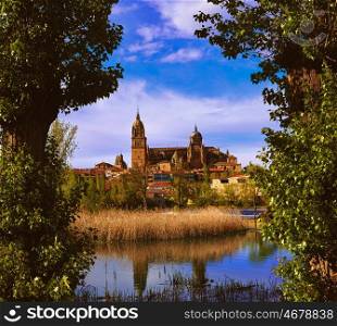 Salamanca skyline with Tormes river in Spain