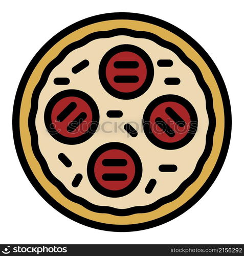 Salami pizza icon. Outline salami pizza vector icon color flat isolated. Salami pizza icon color outline vector