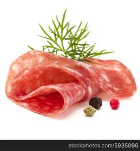 Salami sausage slice isolated on white background cutout