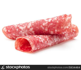 Salami sausage slices isolated on white background cutout