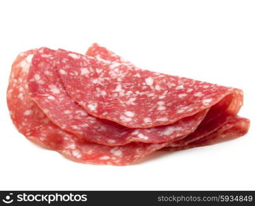 Salami sausage slices isolated on white background cutout