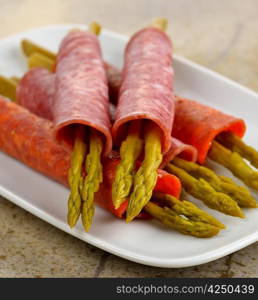 Salami With Marinated Asparagus Appetizer