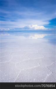 Salar de Uyuni salt white flats desert, Andes Altiplano, Bolivia. Salar de Uyuni desert, Bolivia
