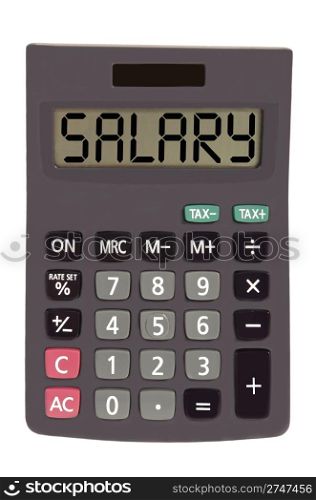 salary on display of an old calculator on white background