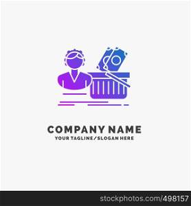 Salary, Shopping, basket, shopping, female Purple Business Logo Template. Place for Tagline.. Vector EPS10 Abstract Template background