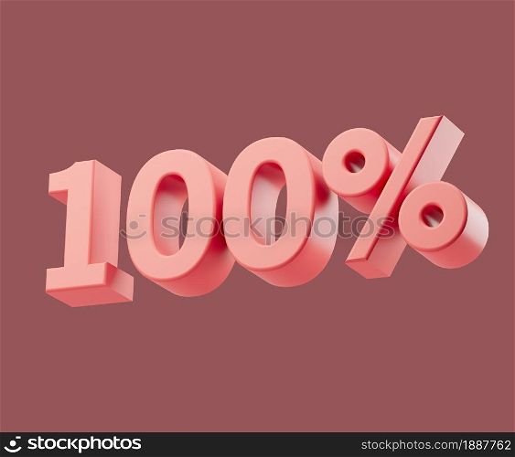 Sale 100 or one hundred percent on pastel background. 3d render illustration. Isolated object with soft shadows. Sale 100 or one hundred percent on pastel background. 3d render illustration. Isolated object