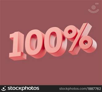 Sale 100 or one hundred percent on pastel background. 3d render illustration. Isolated object with soft shadows. Sale 100 or one hundred percent on pastel background. 3d render illustration. Isolated object