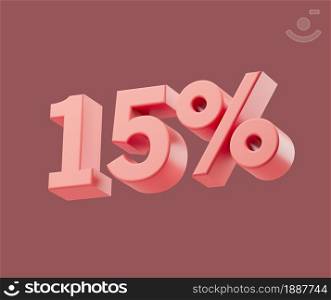Sale 15 or fifteen percent on pastel background. 3d render illustration. Isolated object with soft shadows. Sale 15 or fifteen percent on pastel background. 3d render illustration. Isolated object