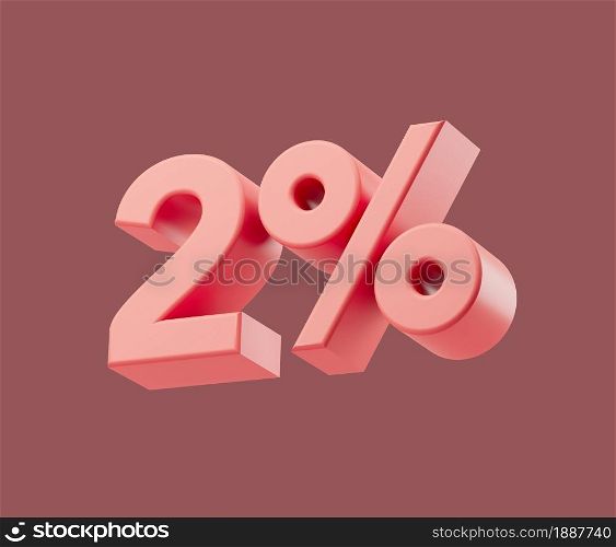 Sale 2 percent on pastel background. 3d render illustration. Isolated object with soft shadows. Sale 2 percent on pastel background. 3d render illustration. Isolated object