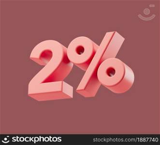 Sale 2 percent on pastel background. 3d render illustration. Isolated object with soft shadows. Sale 2 percent on pastel background. 3d render illustration. Isolated object