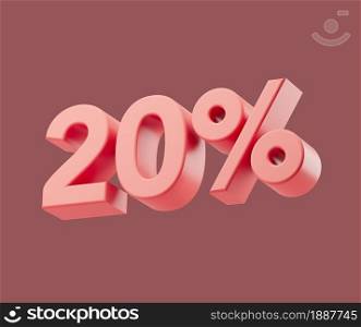 Sale 20 or twenty percent on pastel background. 3d render illustration. Isolated object with soft shadows. Sale 20 or twenty percent on pastel background. 3d render illustration. Isolated object