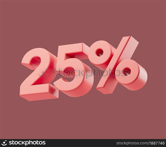 Sale 25 or twenty-five percent on pastel background. 3d render illustration. Isolated object with soft shadows. Sale 25 or twenty-five percent on pastel background. 3d render illustration. Isolated object