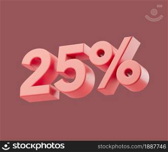 Sale 25 or twenty-five percent on pastel background. 3d render illustration. Isolated object with soft shadows. Sale 25 or twenty-five percent on pastel background. 3d render illustration. Isolated object