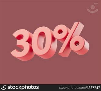 Sale 30 or thirty percent on pastel background. 3d render illustration. Isolated object with soft shadows. Sale 30 or thirty percent on pastel background. 3d render illustration. Isolated object