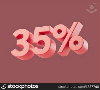 Sale 35 or thirty-five percent on pastel background. 3d render illustration. Isolated object with soft shadows. Sale 35 or thirty-five percent on pastel background. 3d render illustration. Isolated object