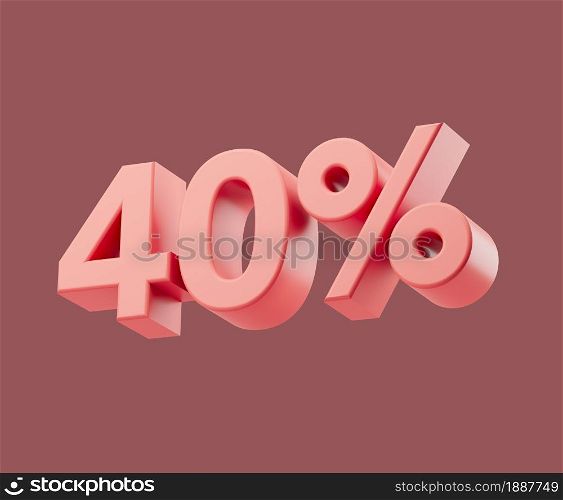 Sale 40 or forty percent on pastel background. 3d render illustration. Isolated object with soft shadows. Sale 40 or forty percent on pastel background. 3d render illustration. Isolated object