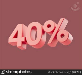 Sale 40 or forty percent on pastel background. 3d render illustration. Isolated object with soft shadows. Sale 40 or forty percent on pastel background. 3d render illustration. Isolated object