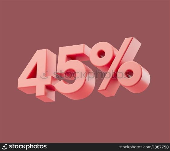 Sale 45 or forty-five percent on pastel background. 3d render illustration. Isolated object with soft shadows. Sale 45 or forty-five percent on pastel background. 3d render illustration. Isolated object