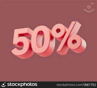 Sale 50 or fifty percent on pastel background. 3d render illustration. Isolated object with soft shadows. Sale 50 or fifty percent on pastel background. 3d render illustration. Isolated object