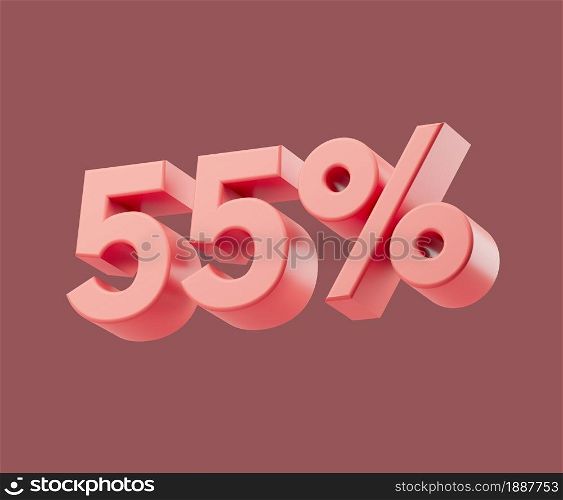 Sale 55 or fifty-five percent on pastel background. 3d render illustration. Isolated object with soft shadows. Sale 55 or fifty-five percent on pastel background. 3d render illustration. Isolated object