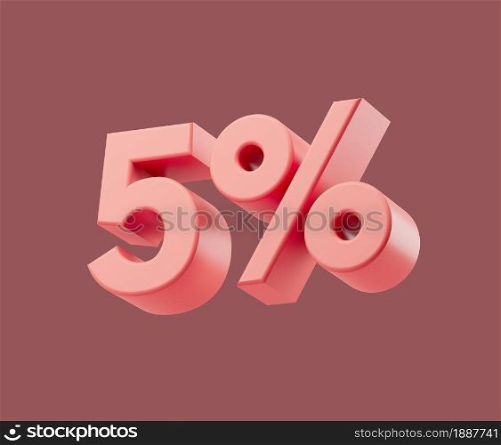 Sale 7 percent on pastel background. 3d render illustration. Isolated object with soft shadows. Sale 5 percent on pastel background. 3d render illustration. Isolated object