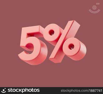 Sale 7 percent on pastel background. 3d render illustration. Isolated object with soft shadows. Sale 5 percent on pastel background. 3d render illustration. Isolated object