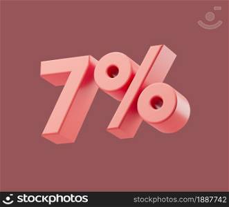 Sale 7 percent on pastel background. 3d render illustration. Isolated object with soft shadows. Sale 7 percent on pastel background. 3d render illustration. Isolated object