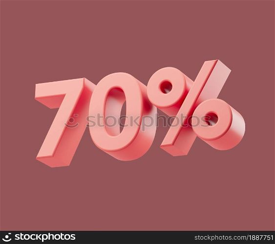 Sale 70 or seventy percent on pastel background. 3d render illustration. Isolated object with soft shadows. Sale 70 or seventy percent on pastel background. 3d render illustration. Isolated object