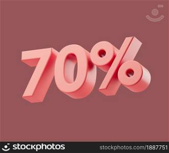Sale 70 or seventy percent on pastel background. 3d render illustration. Isolated object with soft shadows. Sale 70 or seventy percent on pastel background. 3d render illustration. Isolated object