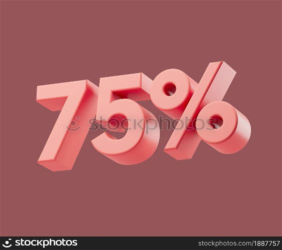 Sale 75 or seventy-five percent on pastel background. 3d render illustration. Isolated object with soft shadows. Sale 75 or seventy-five percent on pastel background. 3d render illustration. Isolated object