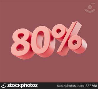Sale 80 or eighty percent on pastel background. 3d render illustration. Isolated object with soft shadows. Sale 80 or eighty percent on pastel background. 3d render illustration. Isolated object