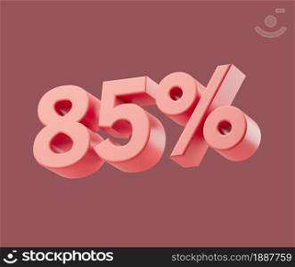 Sale 85 or eighty-five percent on pastel background. 3d render illustration. Isolated object with soft shadows. Sale 85 or eighty-five percent on pastel background. 3d render illustration. Isolated object