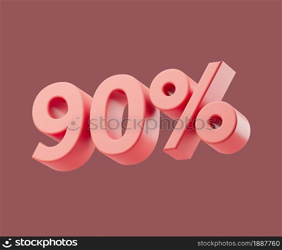 Sale 90 or ninety percent on pastel background. 3d render illustration. Isolated object with soft shadows. Sale 90 or ninety percent on pastel background. 3d render illustration. Isolated object