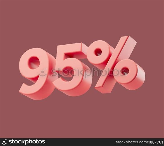 Sale 95 or ninety-five percent on pastel background. 3d render illustration. Isolated object with soft shadows. Sale 95 or ninety-five percent on pastel background. 3d render illustration. Isolated object