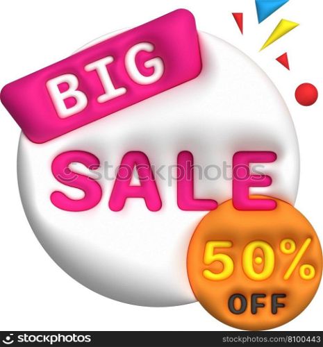 Sale banner design,Shopping deal offer discount,Big sale 50 percentage off.3D illustration