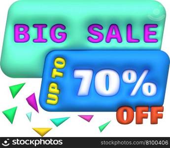 Sale banner design,Shopping deal offer discount,Big sale up to 70 percent off.3d illustration