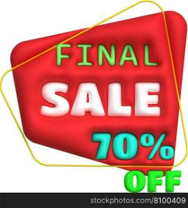  Sale banner design,Shopping deal offer discount,Final sale 70 percent off. 3d illustration
