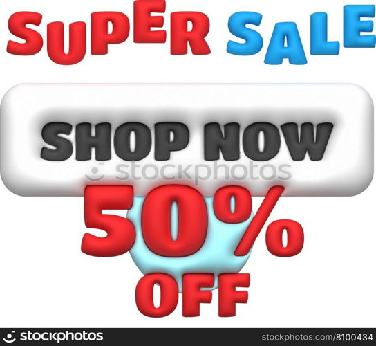 Sale banner design,Shopping deal offer discount,Super sale shop now 50 percentage off.3d illustration