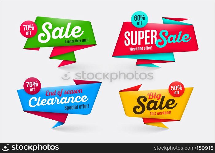 Sale banners templates, special offer, end of season. Vector illustration set. Color swatch control. Sale banners templates, special offer, end of season