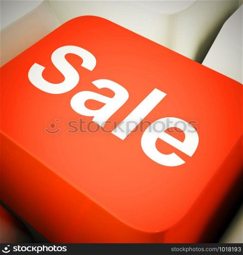Sale discounts concept icon means best prices and bargains. A reduction in cost or marked down price - 3d illustration. Sale Computer Key Showing Promotion Discount And Reduction