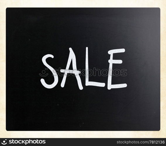 ""Sale" handwritten with white chalk on a blackboard"