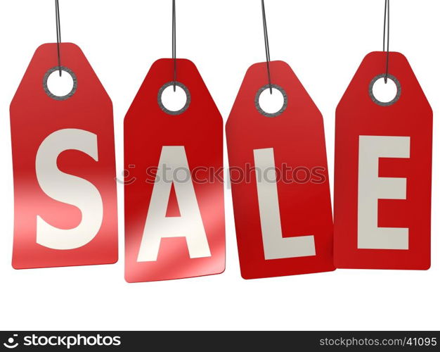 Sale label hanging from top, 3D rendering