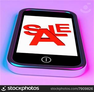Sale Message On Smartphone Shows Online Discounts. Sale Message On Smartphone Showing Online Discounts