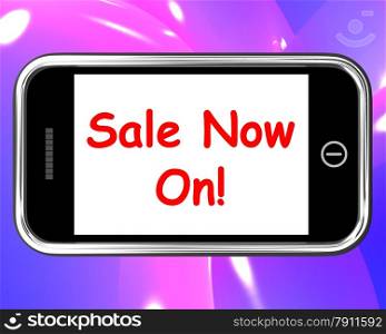 Sale Now On Mobile Message Shows Internet Bargains. Sale Now On Online Mobile Message Shows Internet Bargains