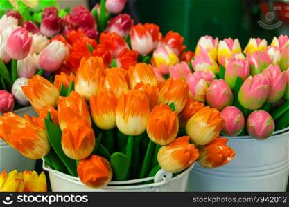 Sale of artificial souvenir Dutch tulips, Netherlands