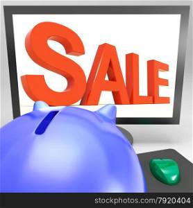 Sale On Monitor Shows Promotional Prices And Discounts