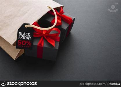 sale paper bag with presents close up